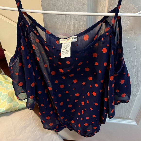 A’GACI Navy Blue Blouse with Red Polka Dots - Picture 4 of 4